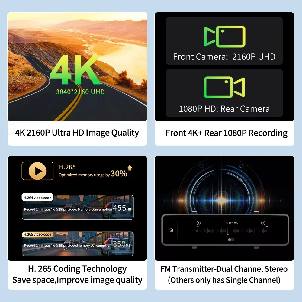 Low Price Hot Sale 12 Inch Dash Camera Wireless Carplay Android Auto 4K Car DVR ADAS GPS Navigation Car Black Box