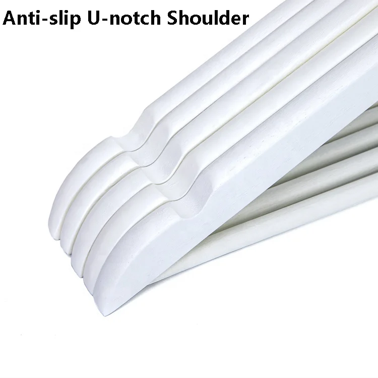 Wholesale Price Cloths Clothing Pants Shirt Straight White Wooden Hanger with notches 30 pack