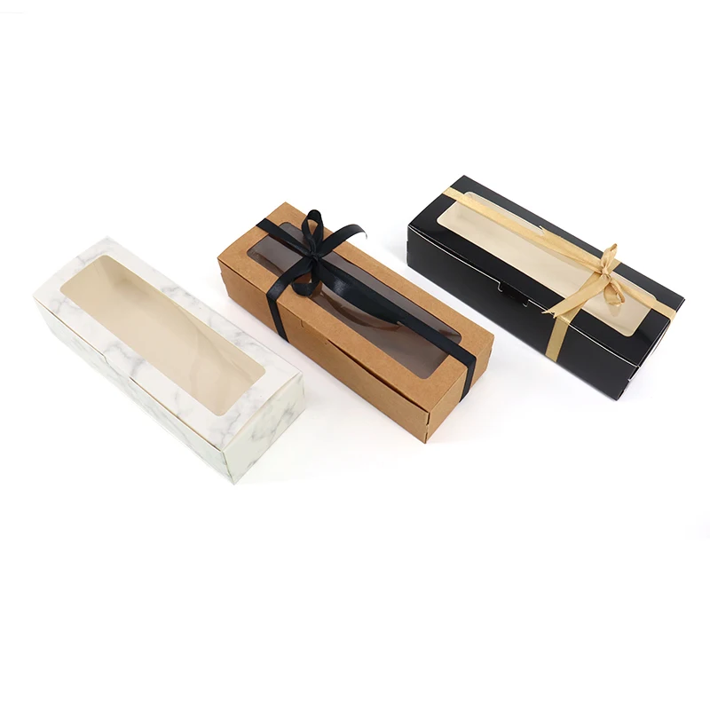 Wholesale Macaron Swiss Roll Package Black Cookie Cake Chocolate Kraft Paper Packaging Gift Box For Cookies With Clear Lid