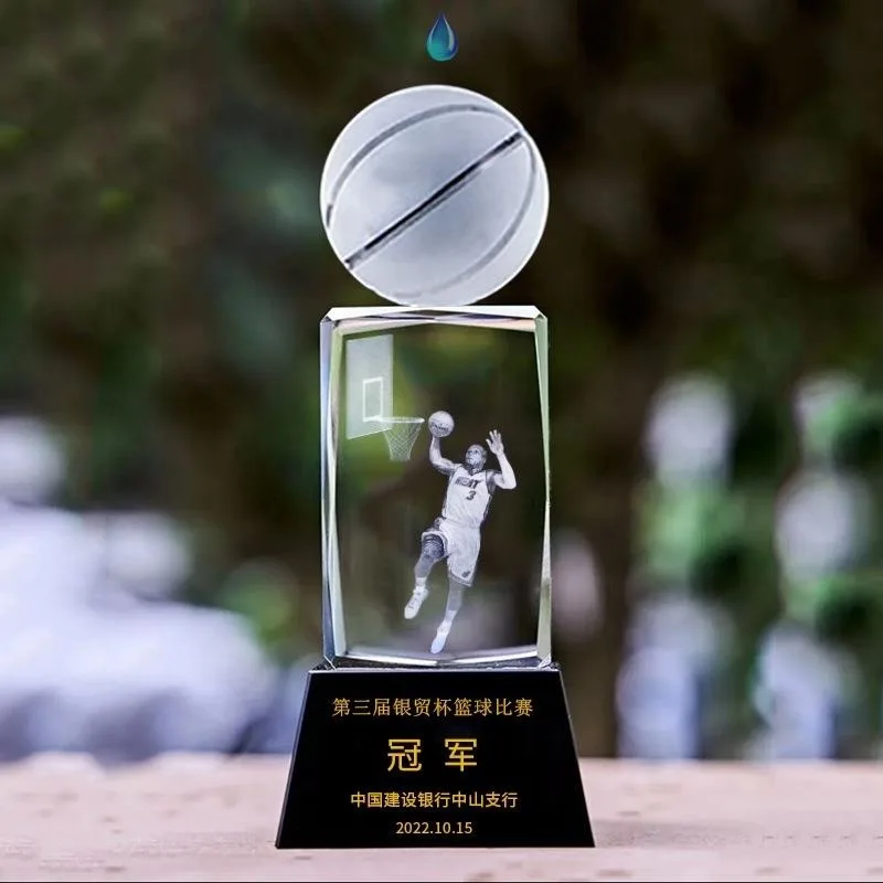 Custom small 3d engraved basketball Football tennis golf Sport Soccer Ball award Crystal Glass Volleyball Trophy cup for sports