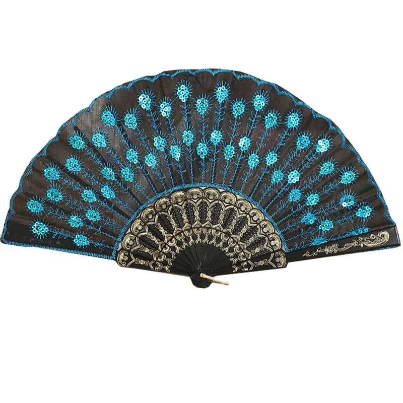 Spanish style foldable plastic embroidered sequin Hand Fans for wedding gifts dancing party Supplies