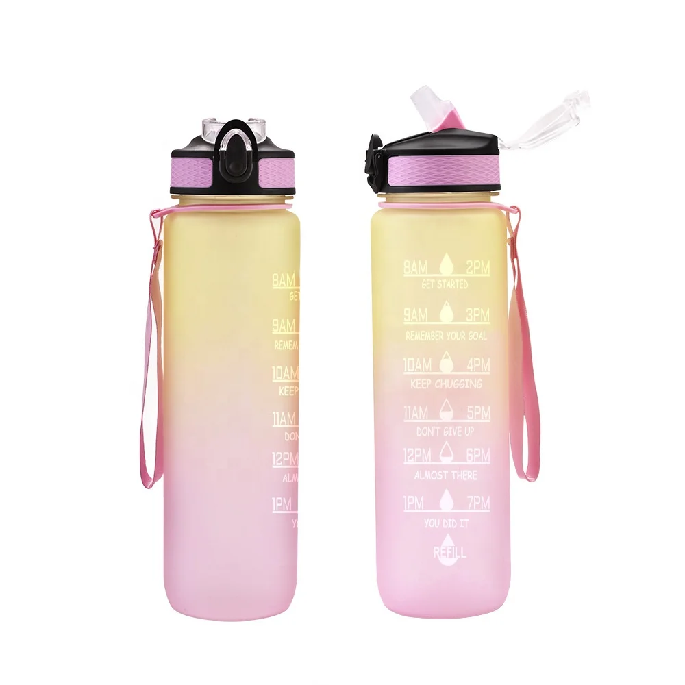 BPA Free Tritan Water Bottle with Straw and Motivational Fitness Time Marker Large Capacity 1L Sports water bottle