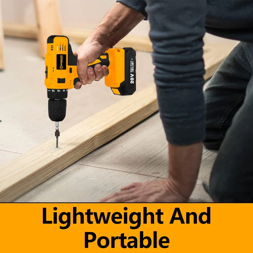 WORKSITE Customized 20V Power Drill Battery 19+1 Chuck 30Nm Portable Rechargeable Cordless Drill Driver