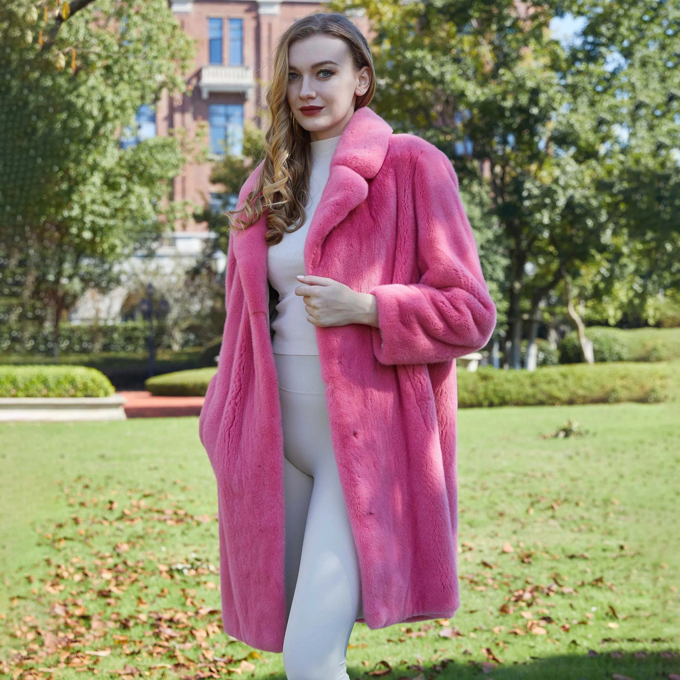 New Arrival Full Skin Women Long Real Mink Fur Jacket Coat