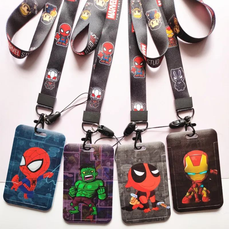 Cool Cartoon Marvel Iron Man Spider-man Bat Man Card Hard Case With Pendant Anti-lost Strap Lanyards Id Bus Badge Cards Cover