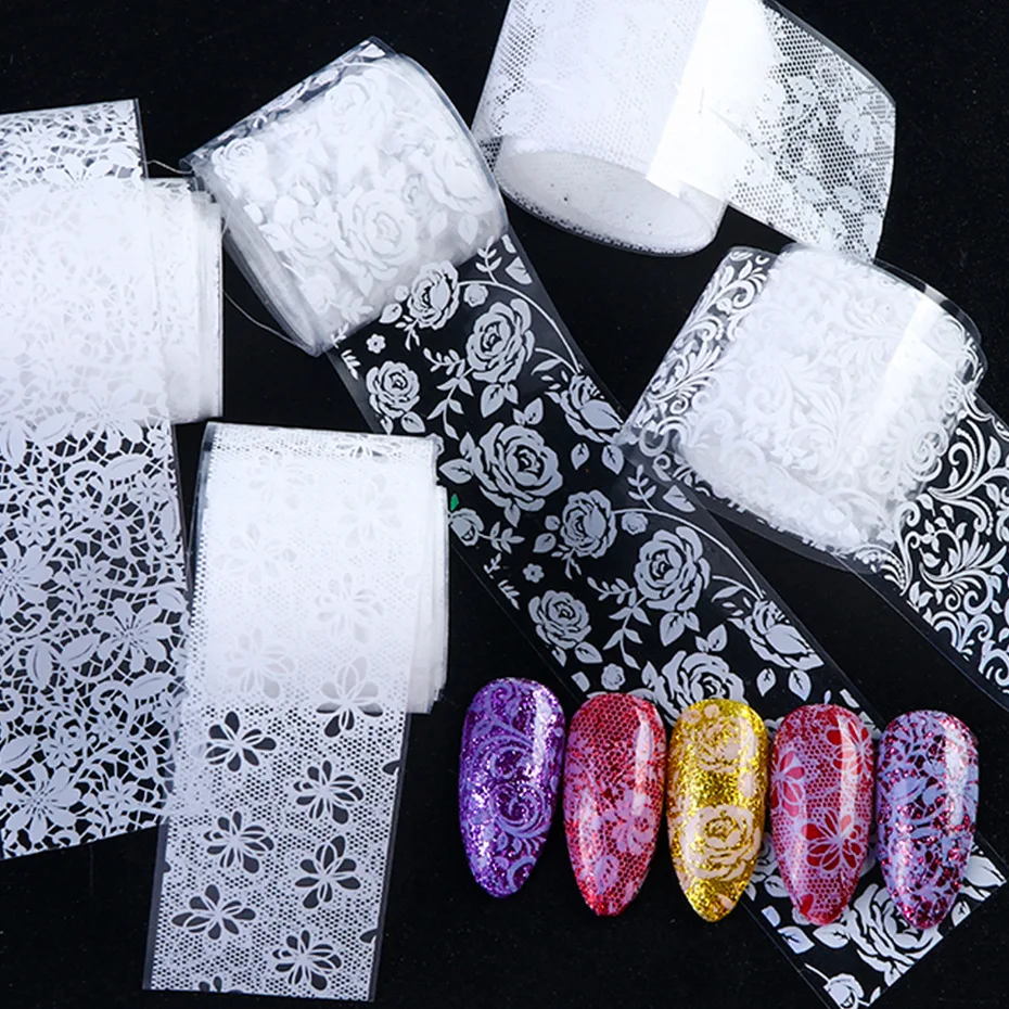 Laser Nail Foil Transfer Stickers Box With Star Paper aps With Black And White Lace Snowflake Nail Foil Remover Wraps