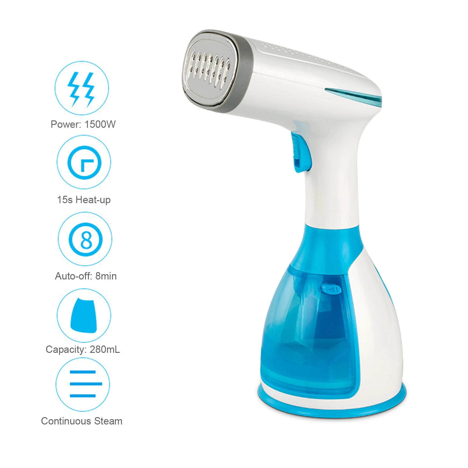 1500W Portable Ironing Wrinkle Remover 15s Fast Heat-up Handheld Clothes Garment Fabric Steamer 280mL Steamer Hand Steam Iron