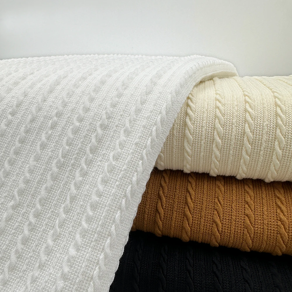 Wholesale British Style 95% Poly 5% Spandex 250Gsm Sweater Dress Knitted Stripe Jacquard Fabric For Clothing