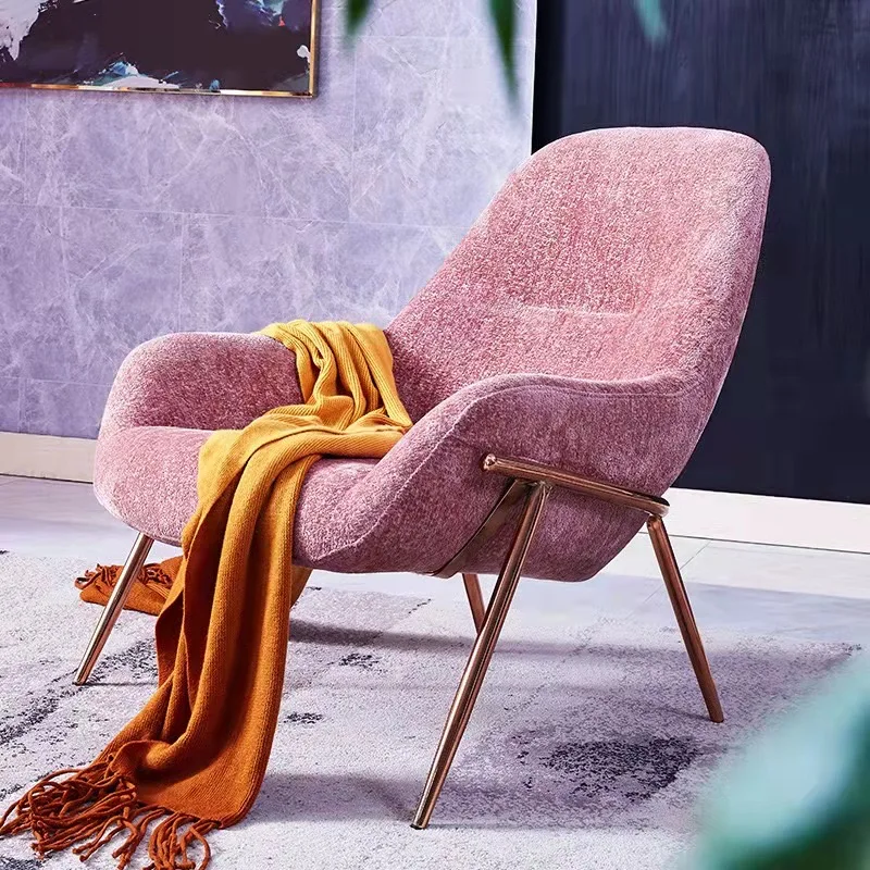 2021 Modern Design Furniture Pink Velvet High Back Armchair Leisure Sofa Chair Living Room Bedroom Lounge Chair