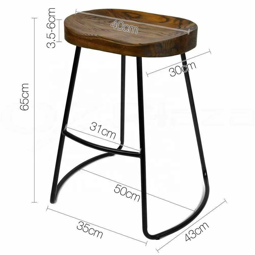 SM-1090W Vintage Tractor Bar Stool Retro Barstool Industrial Dining Chairs 65cm Wood