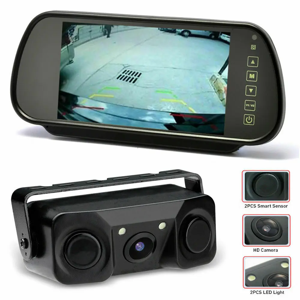 
iPoster hot-selling Reverse Camera & Parking Sensors Kit With 2 in 1 LCD TFT - LCD 7 Inch Mirror Monitor Screen 