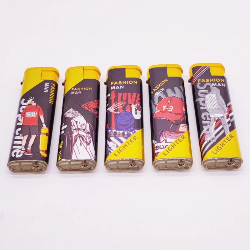 2023 New arrives Z968 blue jet flame windproof torch plastic gas lighter with fancy concave-convex full wrapped UV stickers