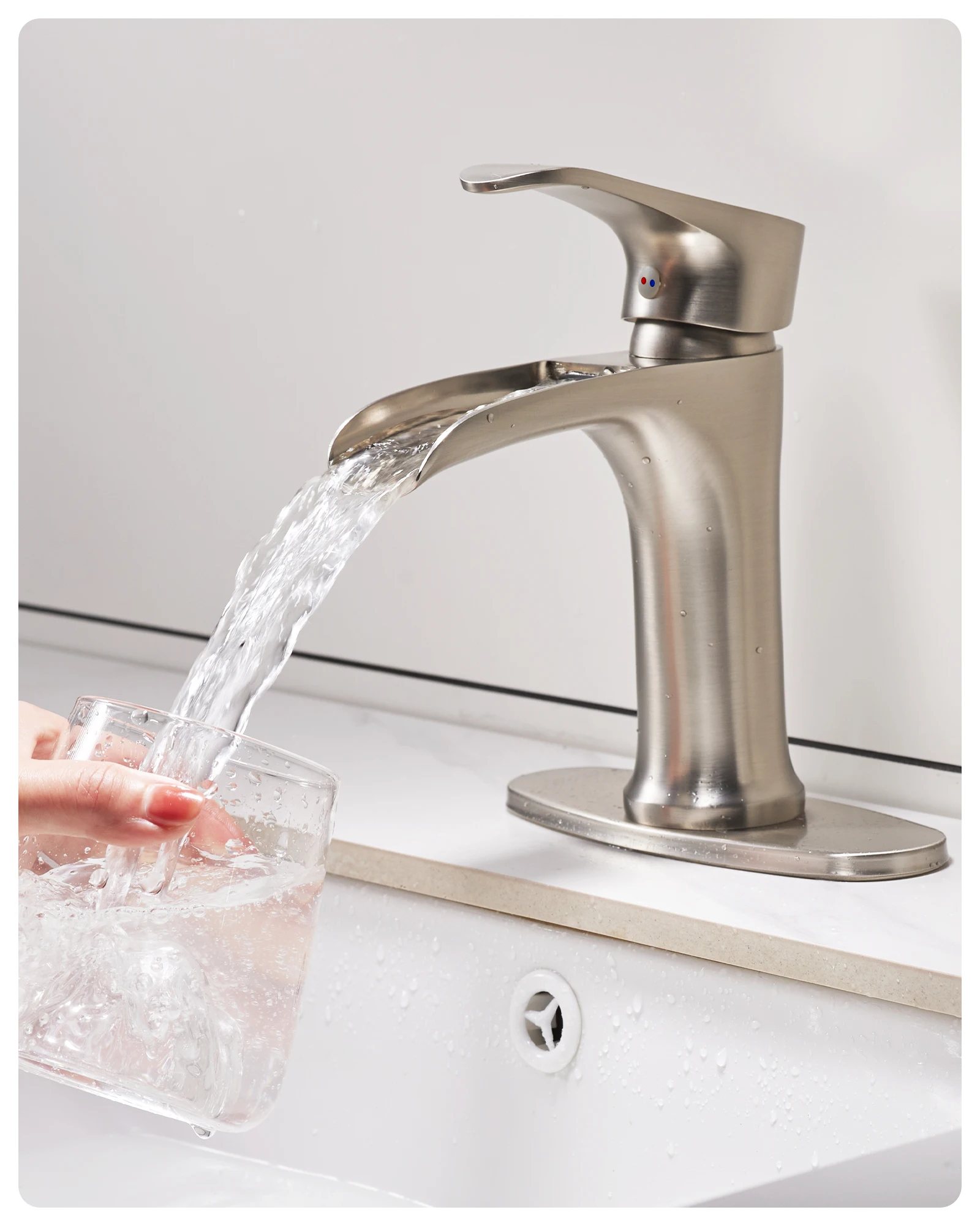 Waterfall bathroom faucet black single handle basin faucet brass black faucet with pop up drain