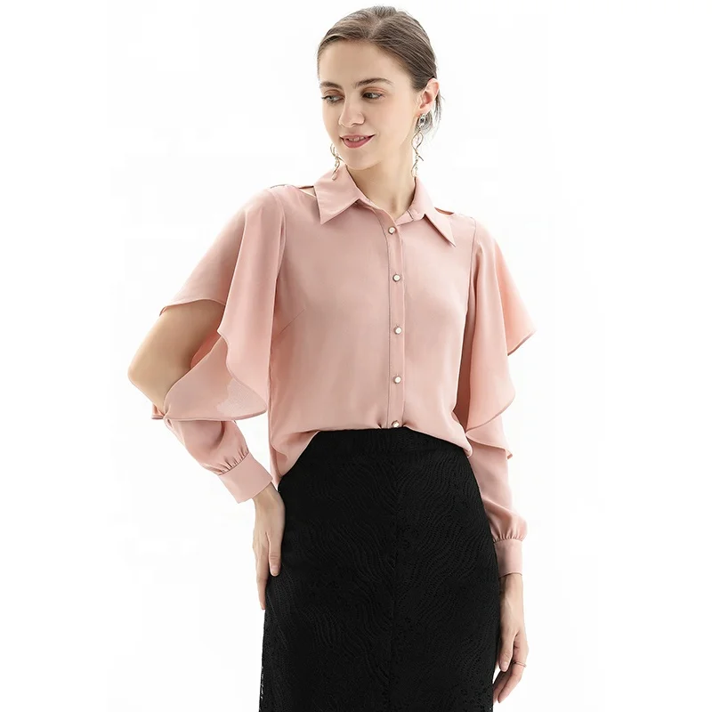 NT067 customize OEM ODM blouses Fall High Quality office elegant Chiffon blouse factory for women