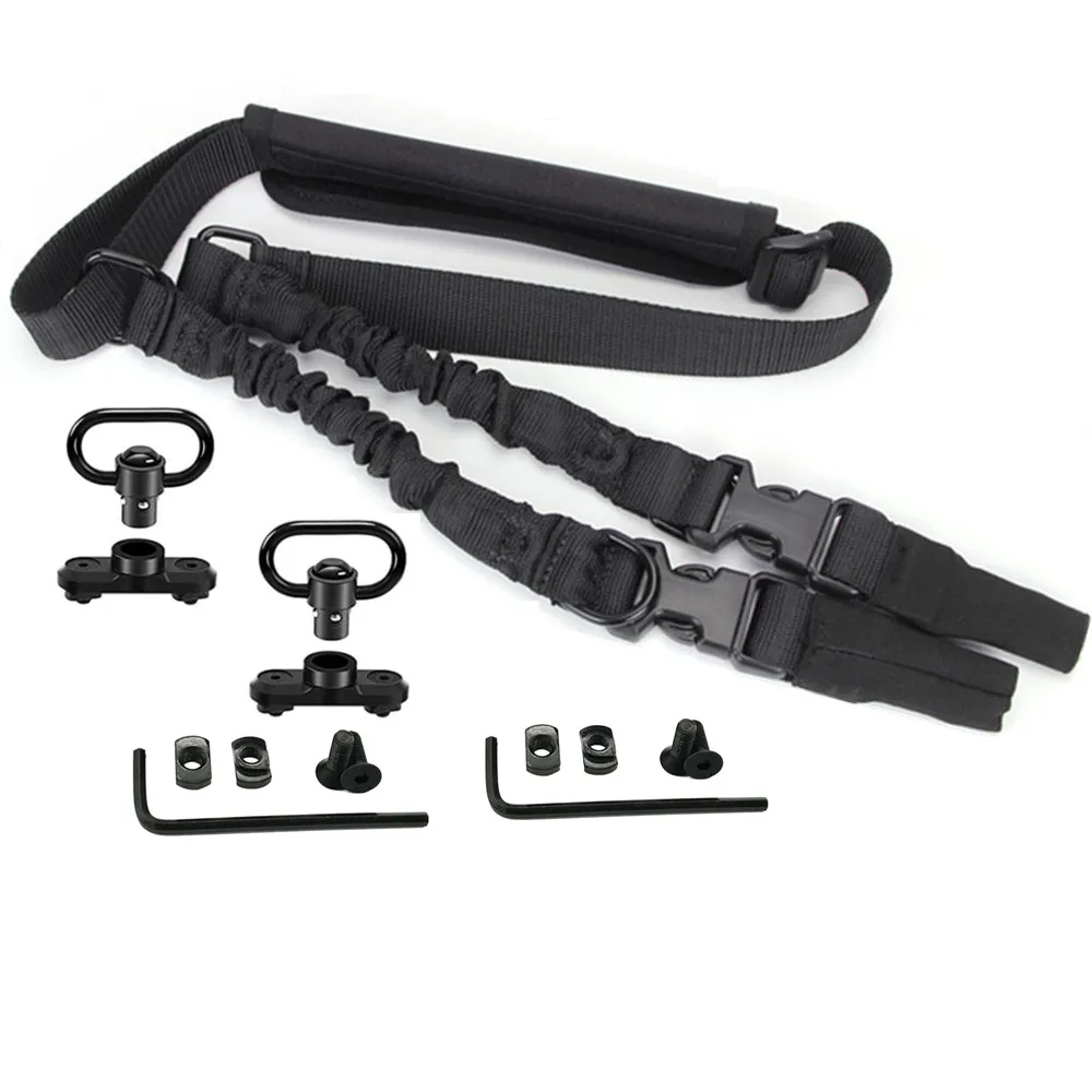 2-точечный строп для винтовки-регулируемый металлический крючок для оружия с 2 комплектами QD вертлюгов, для охоты, занятий спортом на открытом воздухе