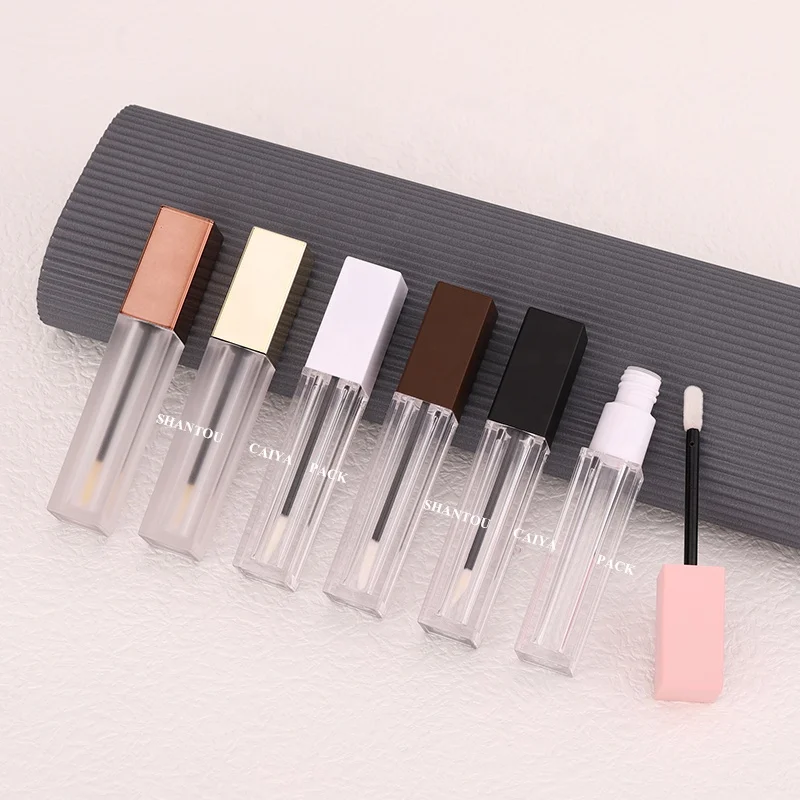 Factory Wholesale 6ml matte pink white square lip gloss tubes clear frost bottle Plastic Cosmetic Tube liquid lipstick container