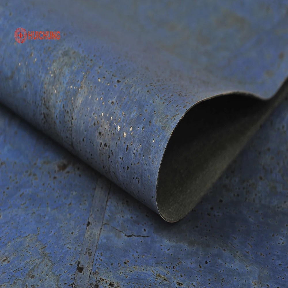 Cork Material for Bags Natural Portugal Special Design Colourfast Denim Blue Color Cork Fabric Lady Bags Bread Pattern A4 Sample