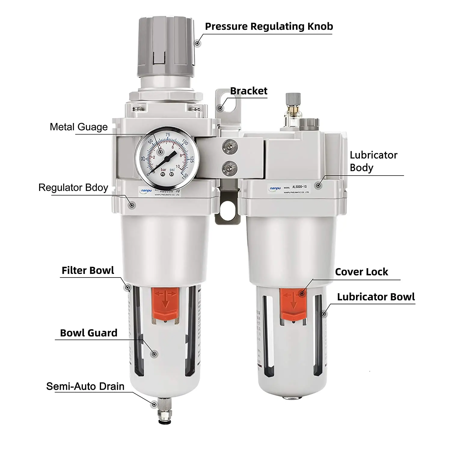 NANPU SMC FRL Air Source Treatment Filter AC2010 AC3010 AC4010 AC5010 BSP Pressure Reducing Valve Oil-water Separator Regulators