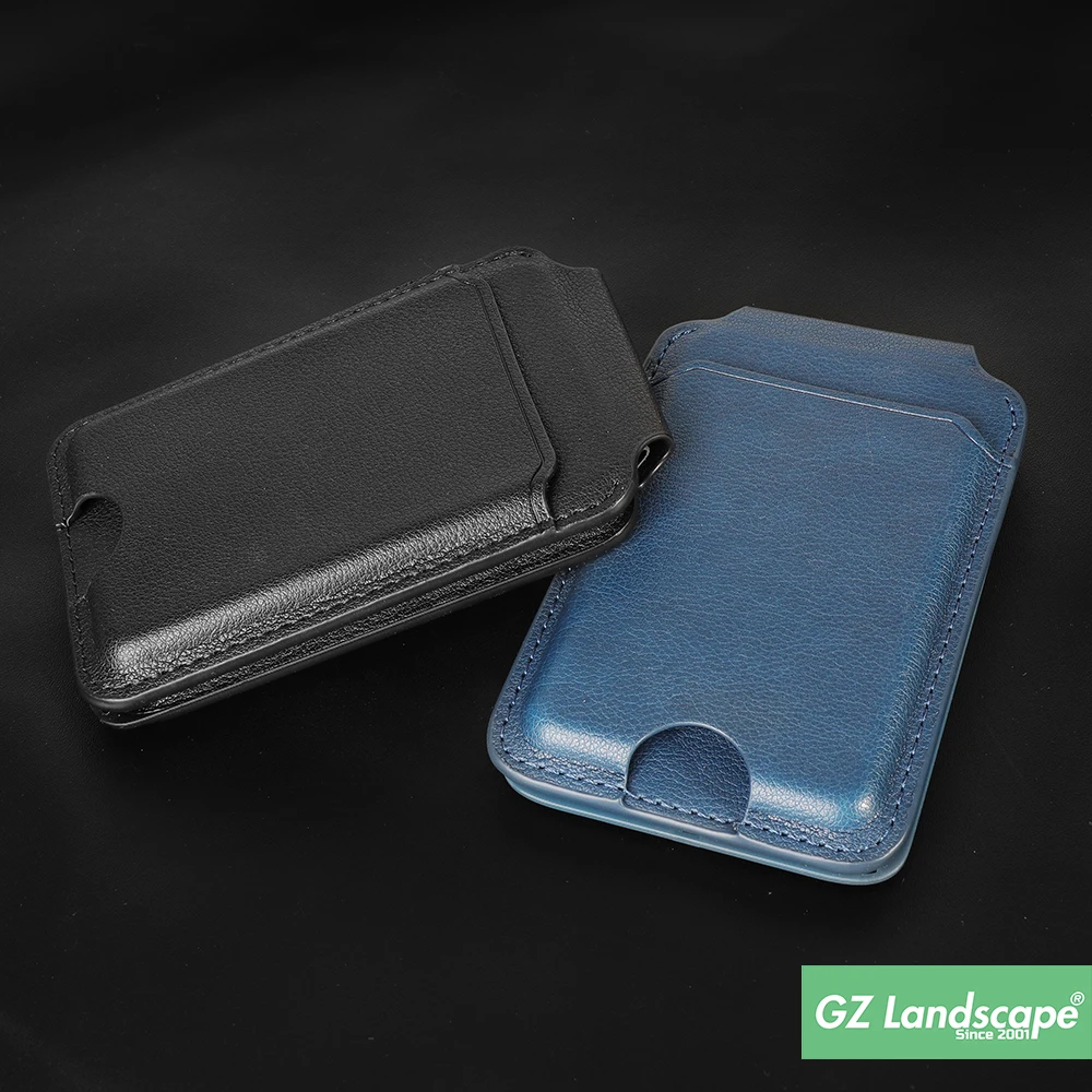 Custom leather mirror cell phone card holder stick on mobile phone back pocket magnetic wallet kickstand for iphone