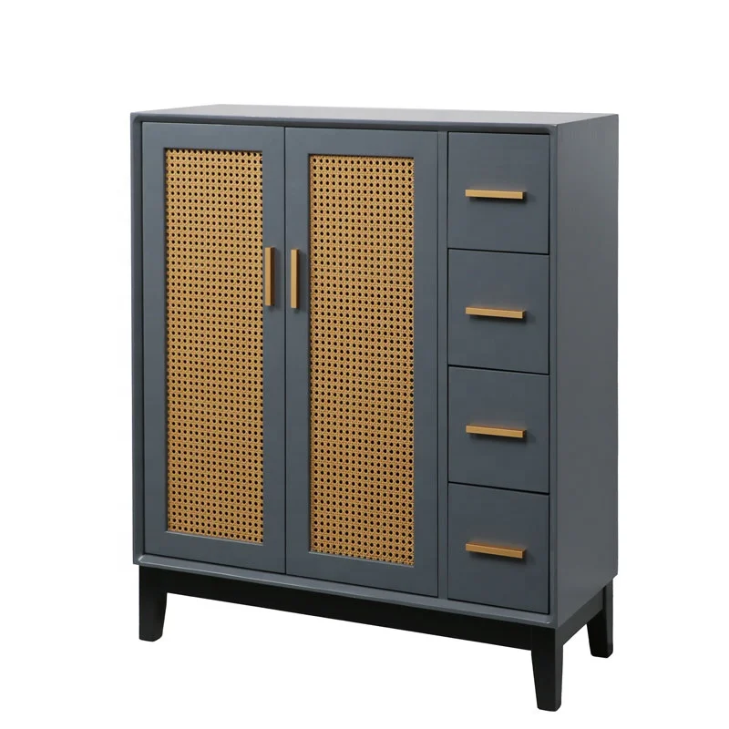 2-door and 4-drawer Rattan Shoe Cabinet, Shoe Rack Shoe Storage Cabinet Organizer for Entryway Living Room Bedroom Hallway Apart