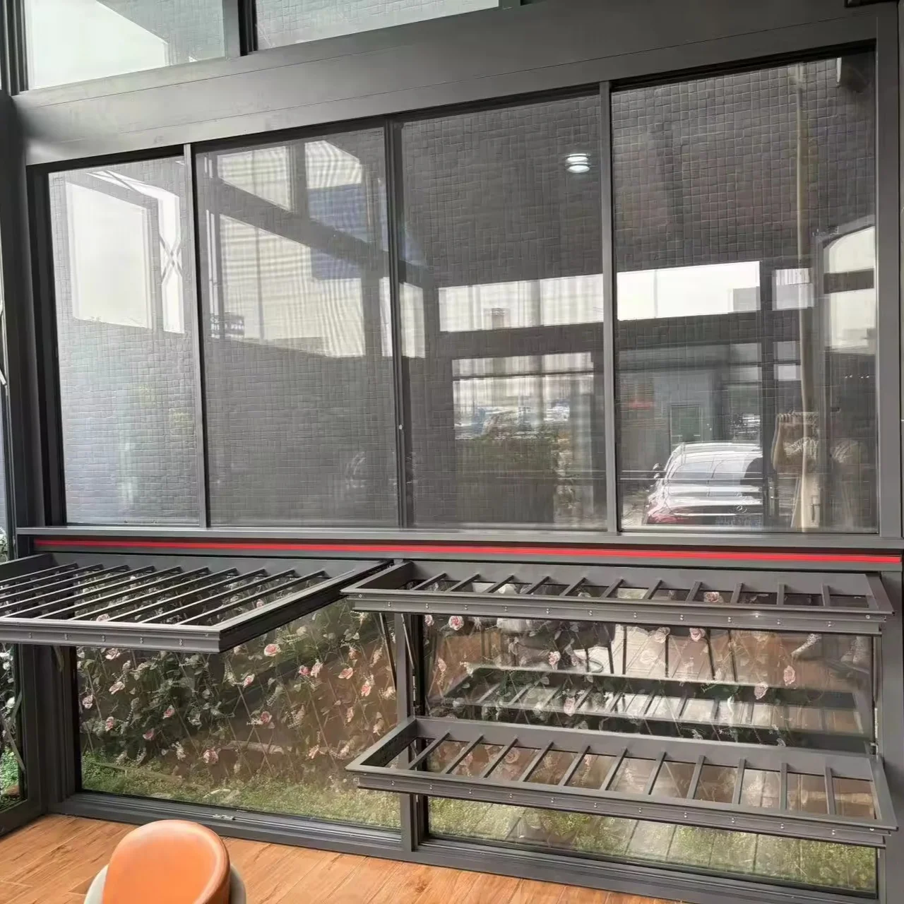 House large glass window double triple glazed mosquito net hurricane impact heat sound insulation villa aluminum sliding windows