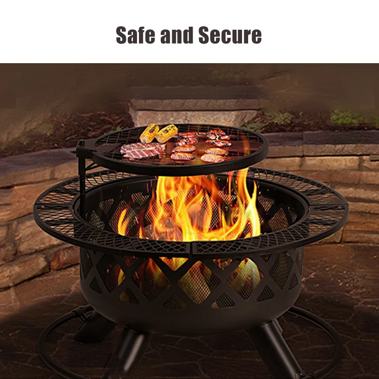 32in Steel Outdoor Fire Pit Wood Burning bbq Fire Pit Portable Fire Pit With Removable Cooking Grill