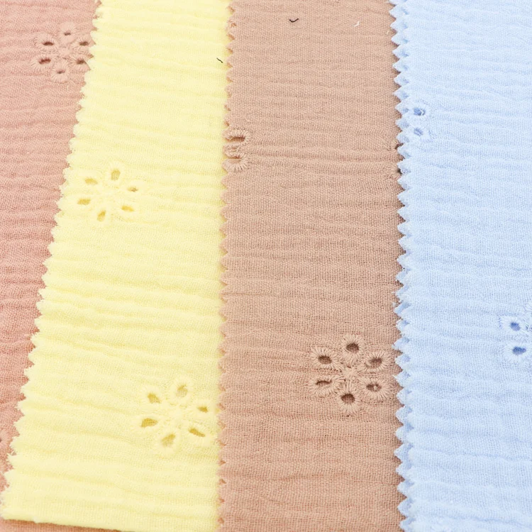 Eco-Friendly 100% Cotton Double Gauze crepe fabric Soft Muslin woven pleated crinkle fabrics for Baby garment