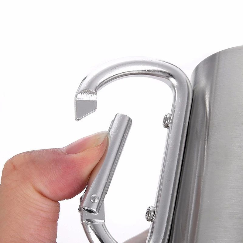 Stainless Steel Coffee Cup Camping Travel Mug Double Wall Mug With Carabiner Hook Handle Tumbler Cups