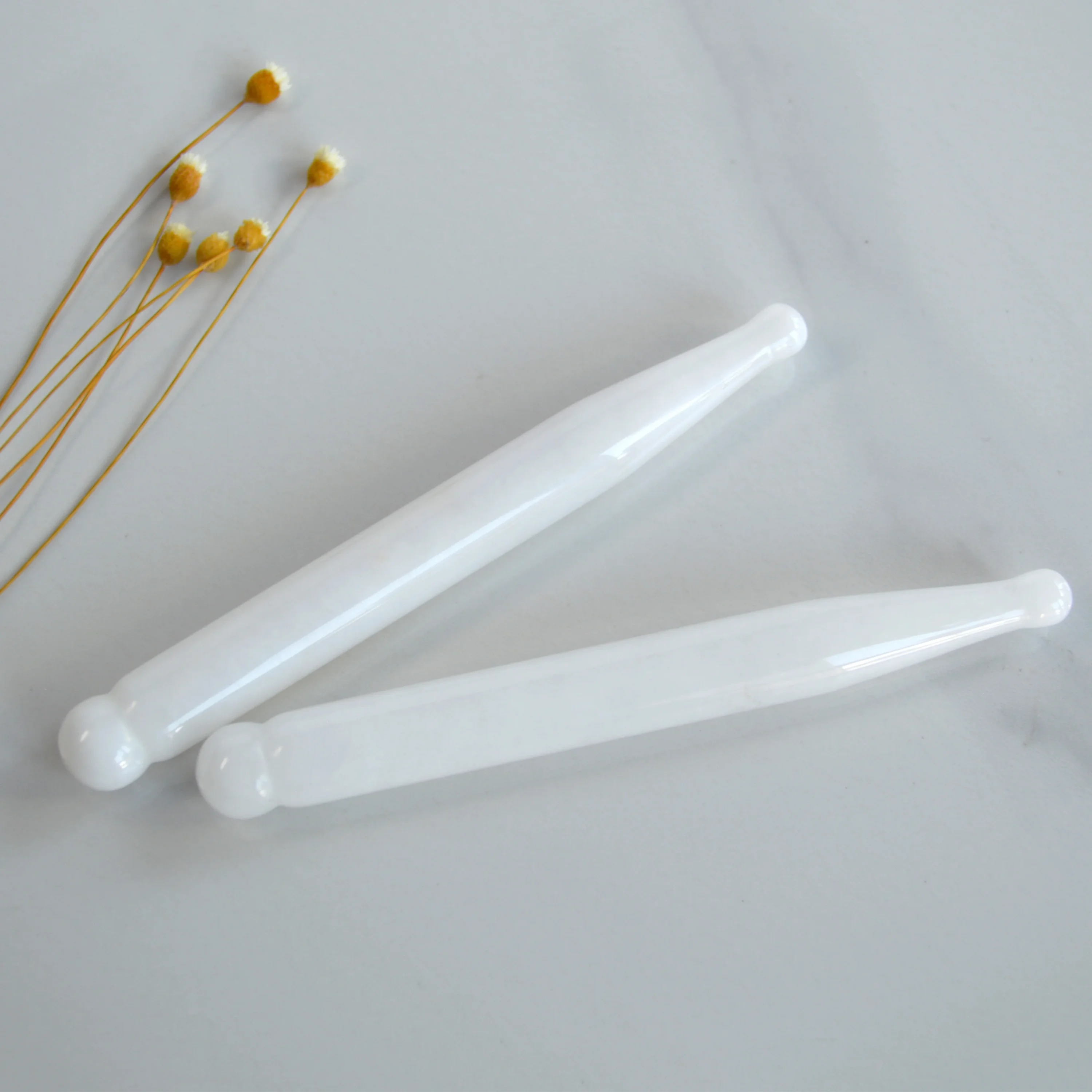 White Jade Manual Acupressure Gua Sha Beauty Pen Natural Jade Stone Reflexology Pressure Point Massager for Full Body Relaxing