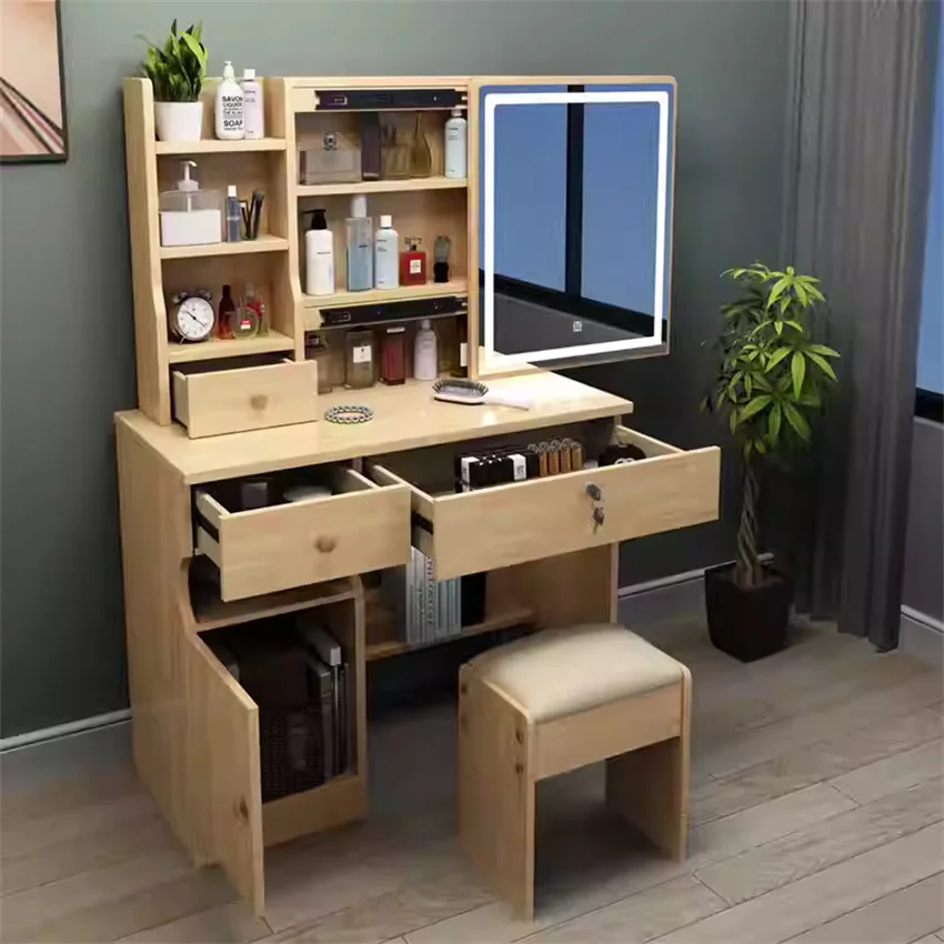 Bedroom Set Luxury Vanity Dresser Make Up Desk Modern Furniture LED Light Makeup Dressing Table With Mirror