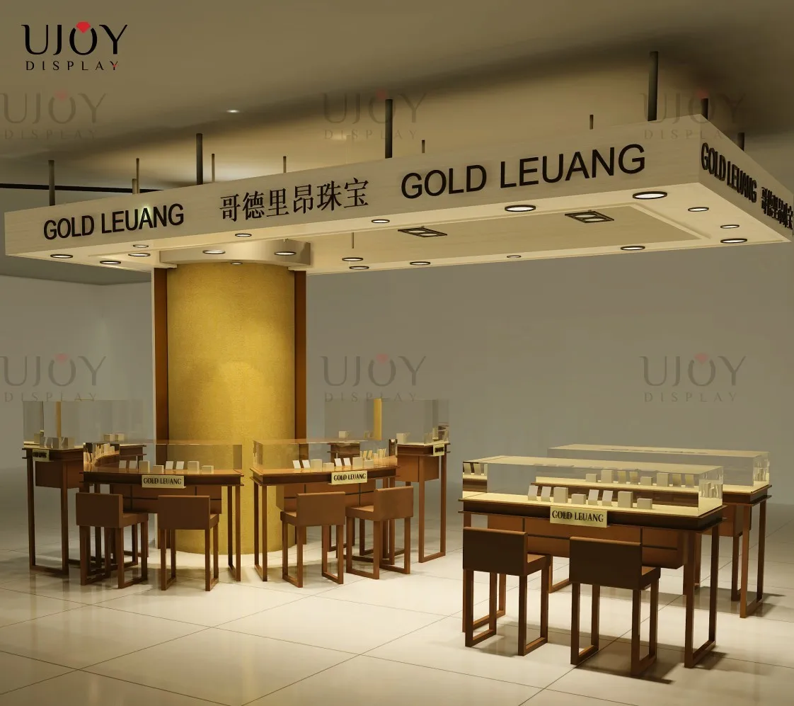 high-end mall kiosk with glass display for jewelry