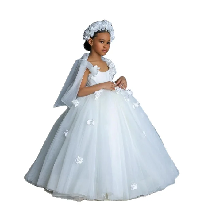 Foreign trade white girl dress children princess  Girl wedding dress birthday fashion pompadour dress