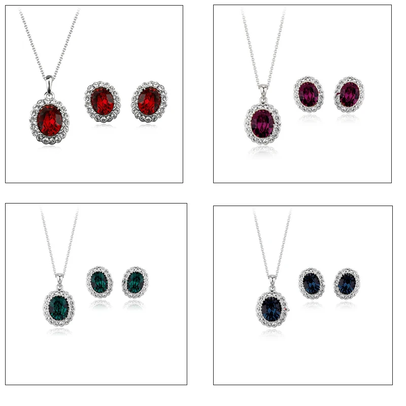 Fashion simple European, American, Japanese and Korean inlaid Austrian crystal exquisite set Korean ear stud collarbone necklace