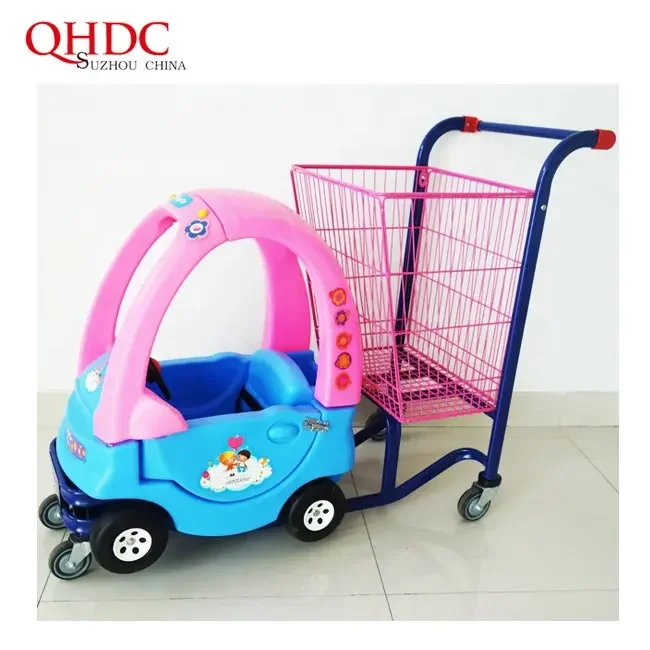 Plastic kids supermarket shopping trolley with toy car