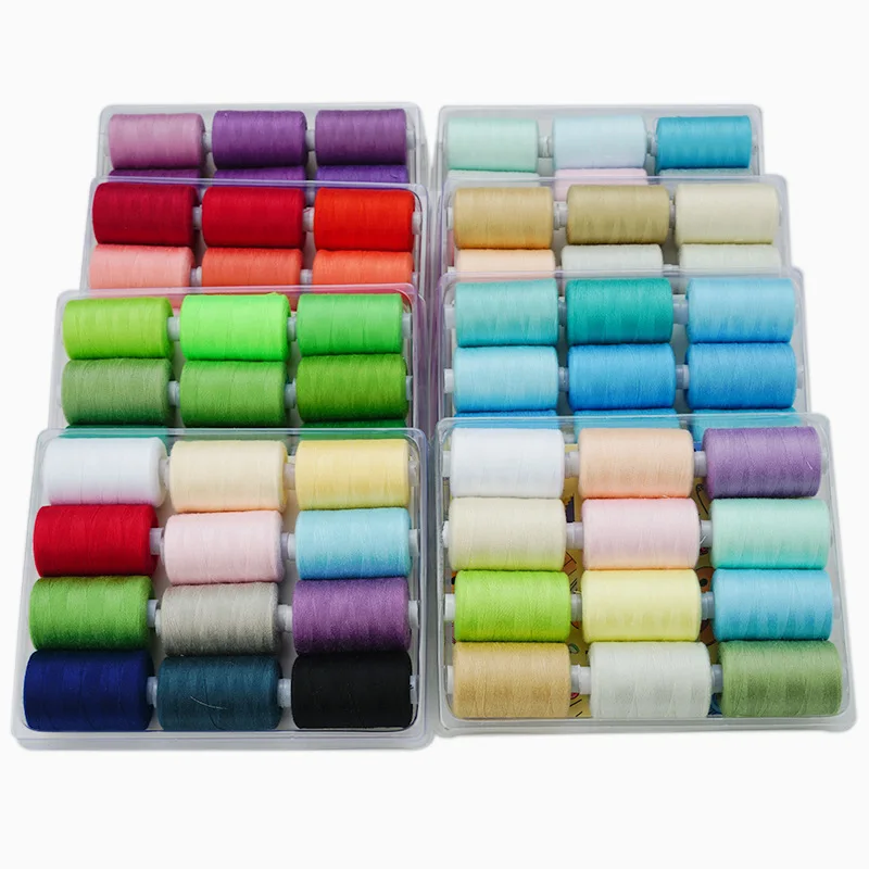 Hot Selling 12 Color Mixed 40S/2 Polyester 1000 Yards Household Sewing Yarns Polyester Sewing Thread Set