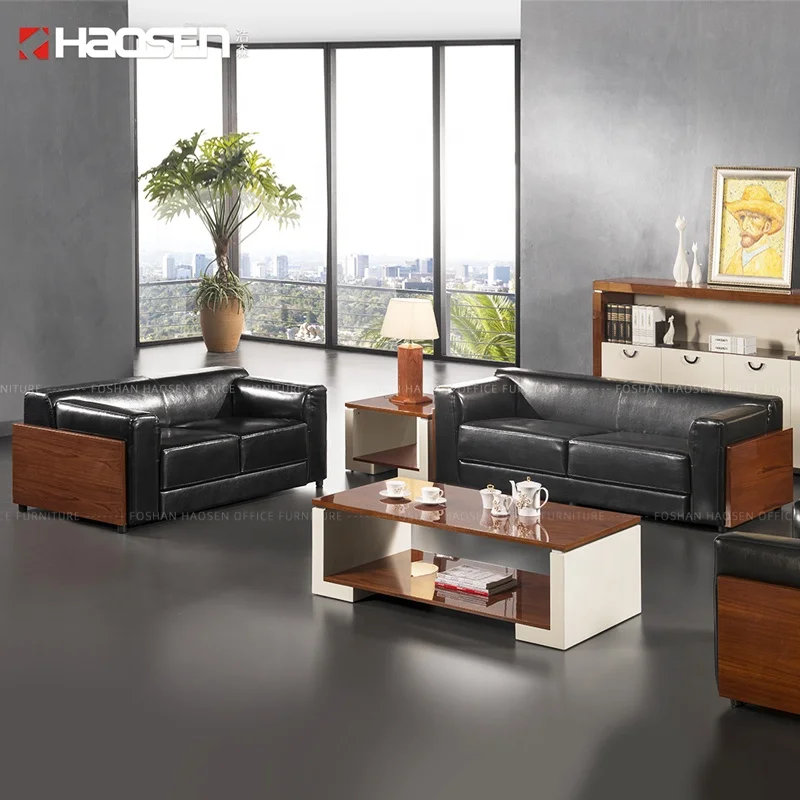 Modern living room furniture classic Black leather sofa