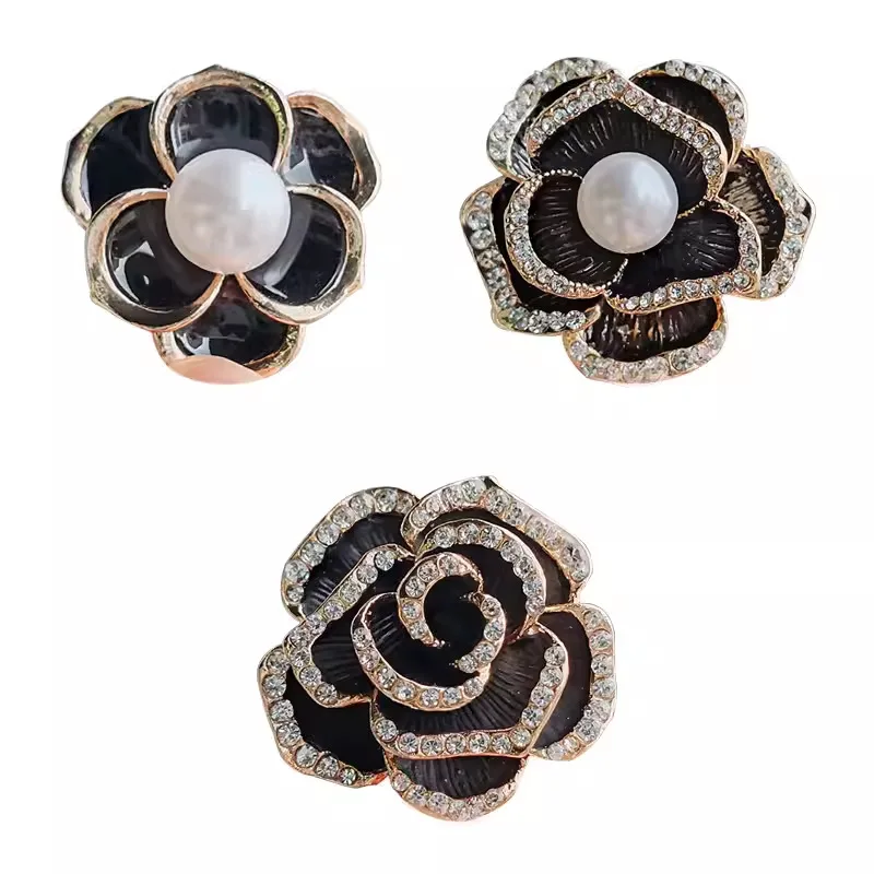 Enamel Camellia Flower Pearl Brooch Pin Hat Bag Suit Lapel Pins Jewelry Gift CZ Brooches for Women Wedding Party Birthday
