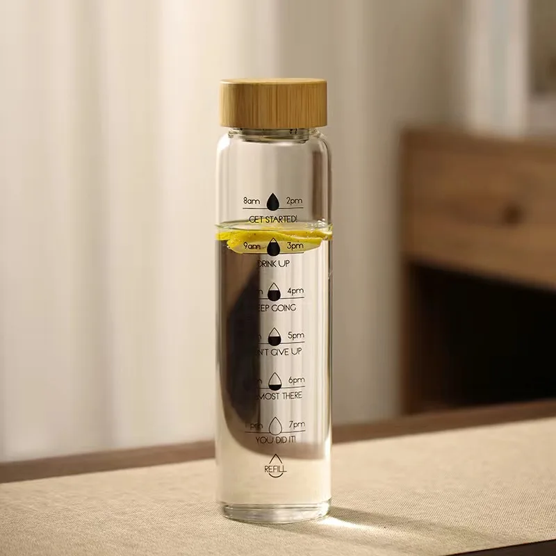 1 л бамбуковая деревянная крышка маркер времени из боросиликатного стекла бутылка для чая и фруктов воды с фильтром нержавеющей стали