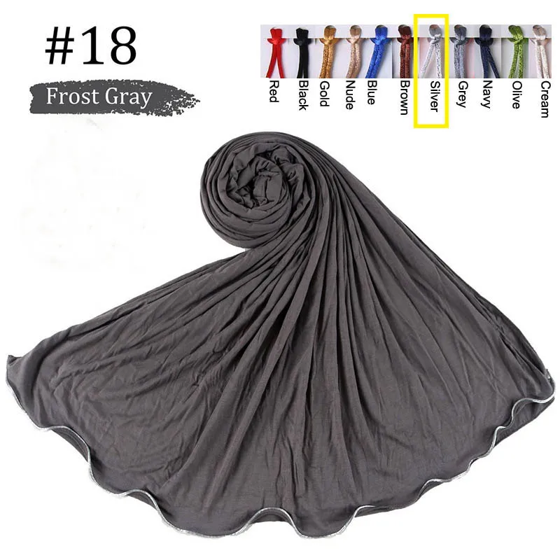 2 Side Lines Cotton Stretchy Plain Jersey Hijab Scarf With Colored lines Nertherlands Arab Muslim Women Shawls