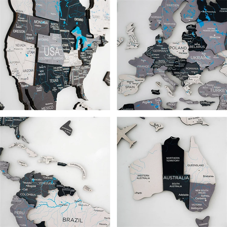 Factory Wholesale  For Home World Map Wall Decor Wooden 3D Decoration