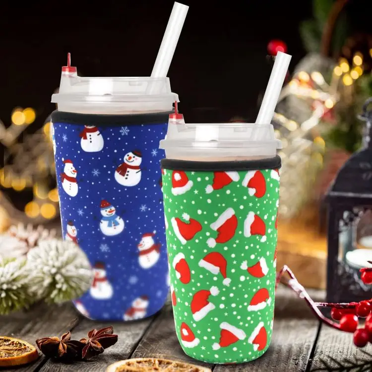 Reusable 30 oz Christmas Style Cooler Insulated Neoprene Cup Sleeve Holder for Coffee and Can Use