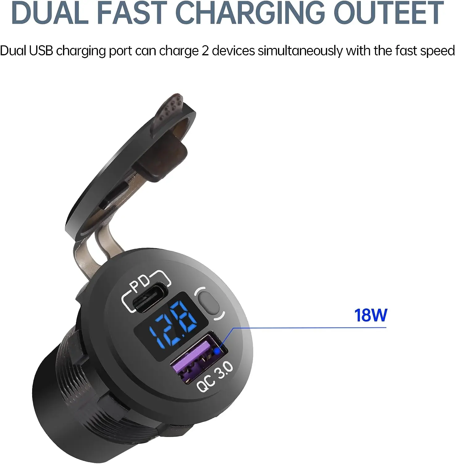 Dual USB Socket 12V Marine Outlet with Switch Blue LED Car Charger Mount Waterproof Cigarette Lighter Power Adapter