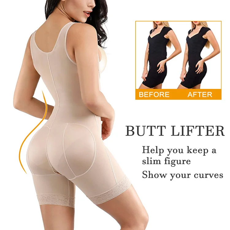 Lover-Beauty Wide Straps Open Crotch Three-Layered Full Body Shaper Tummy Control Shapewear For Women