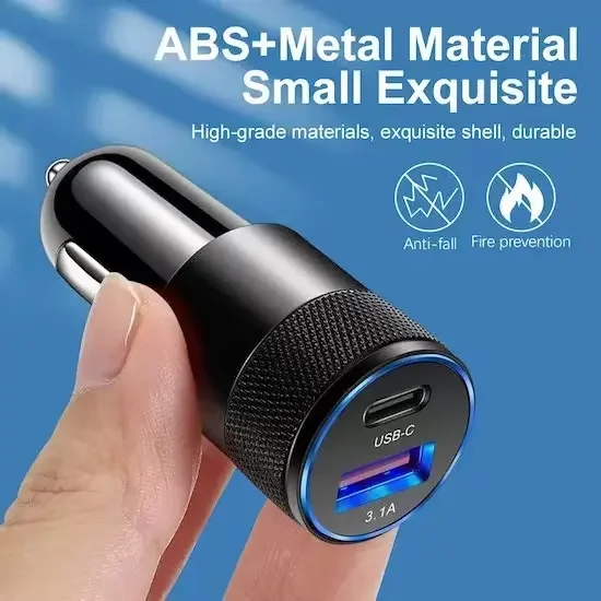 Free sample fast USB car charger adapter 1 to 2 15w phone charging port usb-c usb car charger