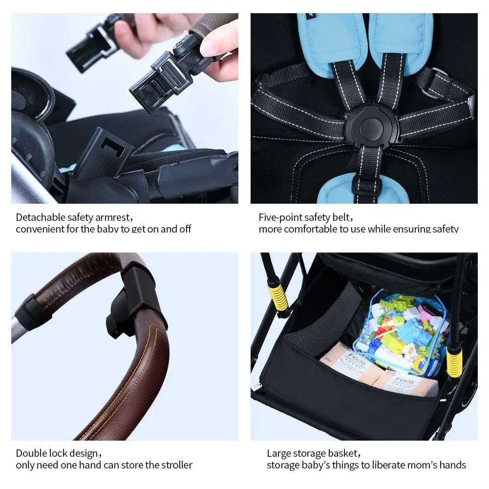 2023 New Multi-function Baby Stroller Eggshell Shape Leather Baby Carriage Model 2 in 1 Travel KBL-809 For New Born Stroller