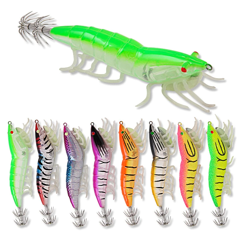 WeiHe 11.7cm 20.5g 8 Colors Artificial Lifelike Wood Shrimp Lure Sinking Luminous Bait With Ball Inside For Squid