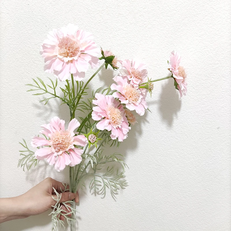 6 Heads Faux Decorative Gerbera Daisy Silk Flocking Artificial African Daisy Flower