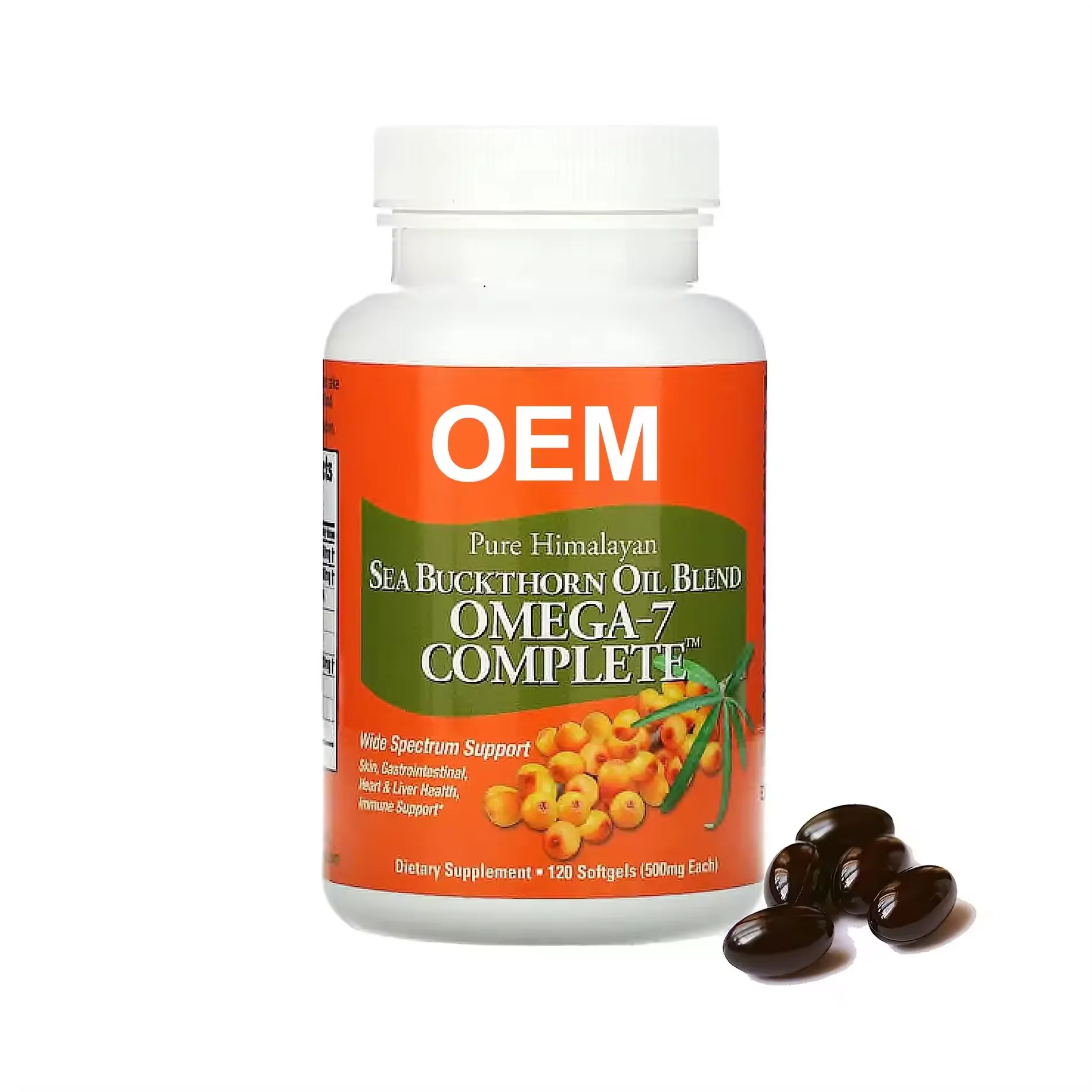 OEM Organic Sea Buckthorn Oil Capsules Sea Buckthorn Vegan Softgel Omega 7 Fatty Acids for Immune System Eye Health