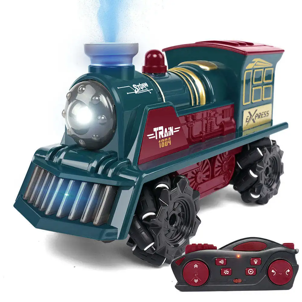 2.4G Remote Control Train Toys Retro Light Spray Electric RC Drift Stunt Car Toys Kids Gifts Radio Control Train Vehicle Toy