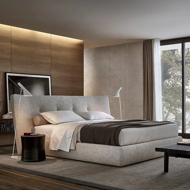 made in china simple tufted fabric modern double bed luxury bedroom furniture light brown Super King Size Bed